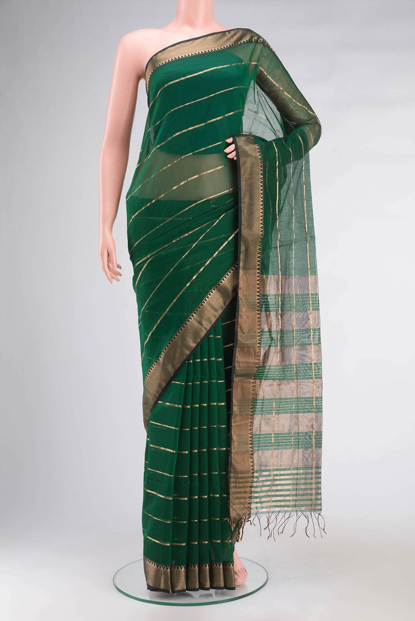 Green Maheshwari Silk Cotton Saree