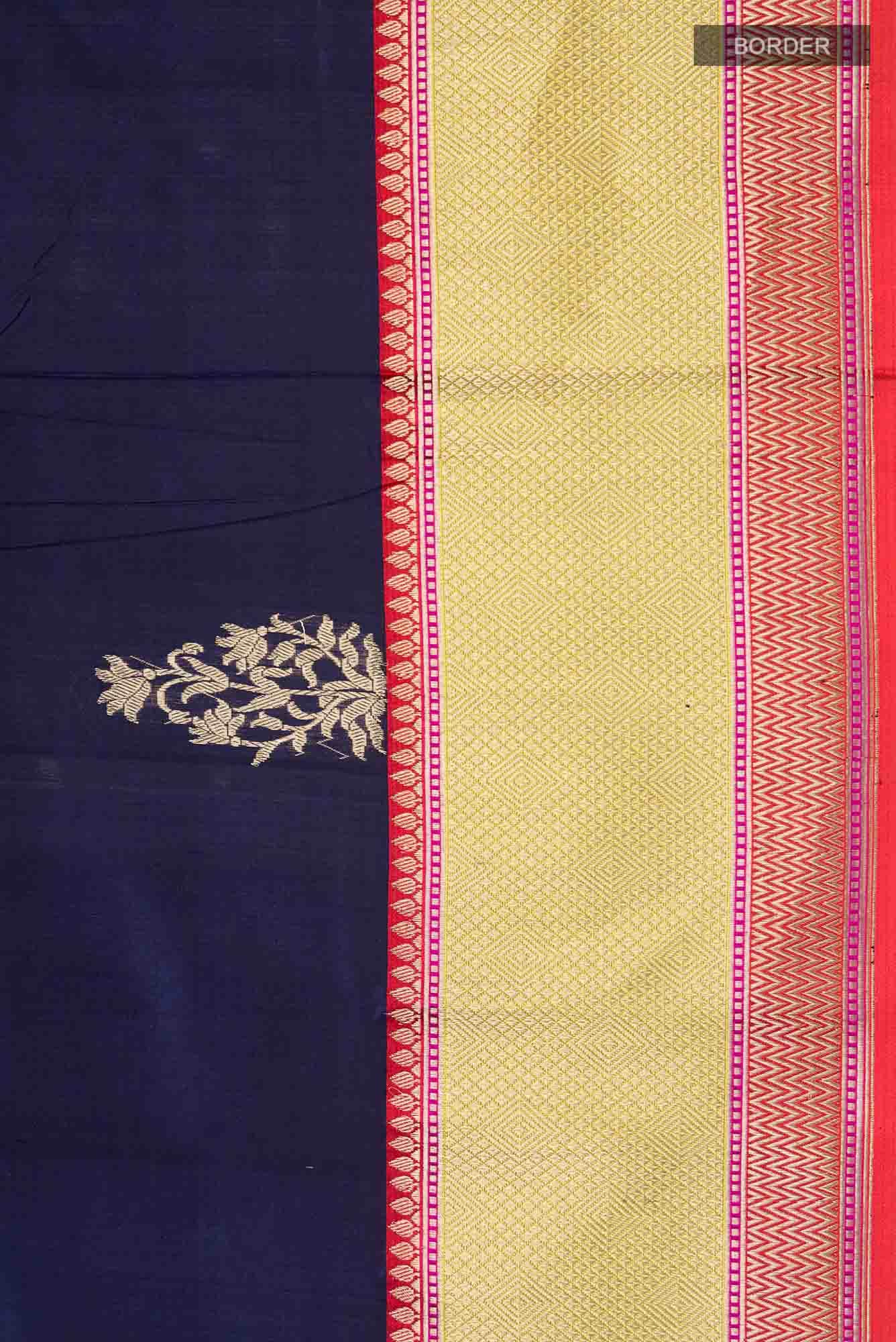 Navy Blue Banarasi Katan Silk Saree