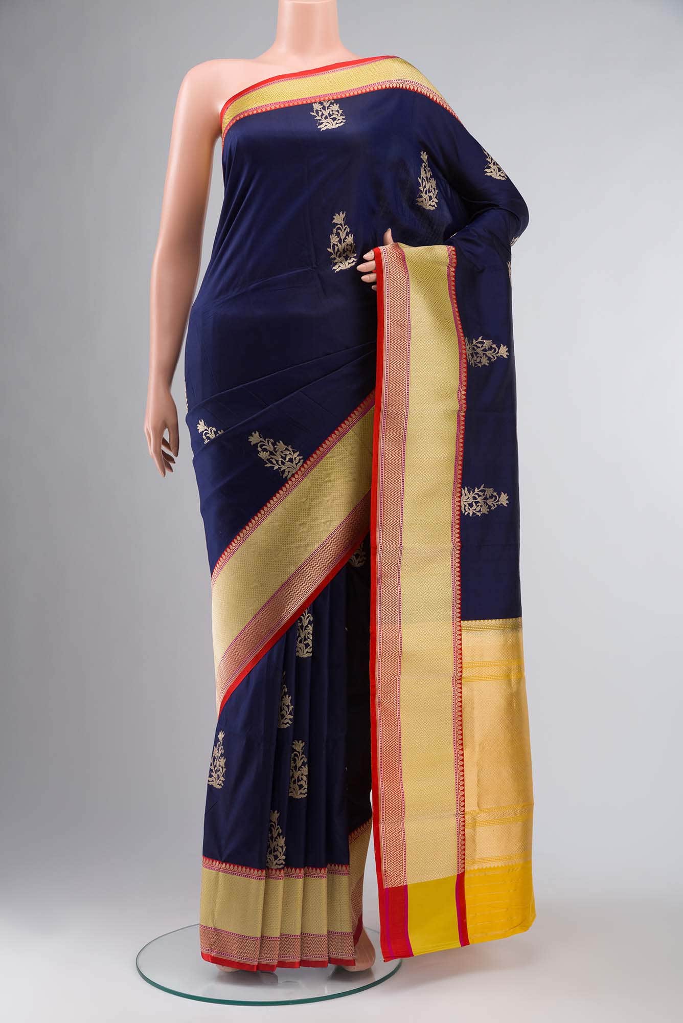 Navy Blue Banarasi Katan Silk Saree