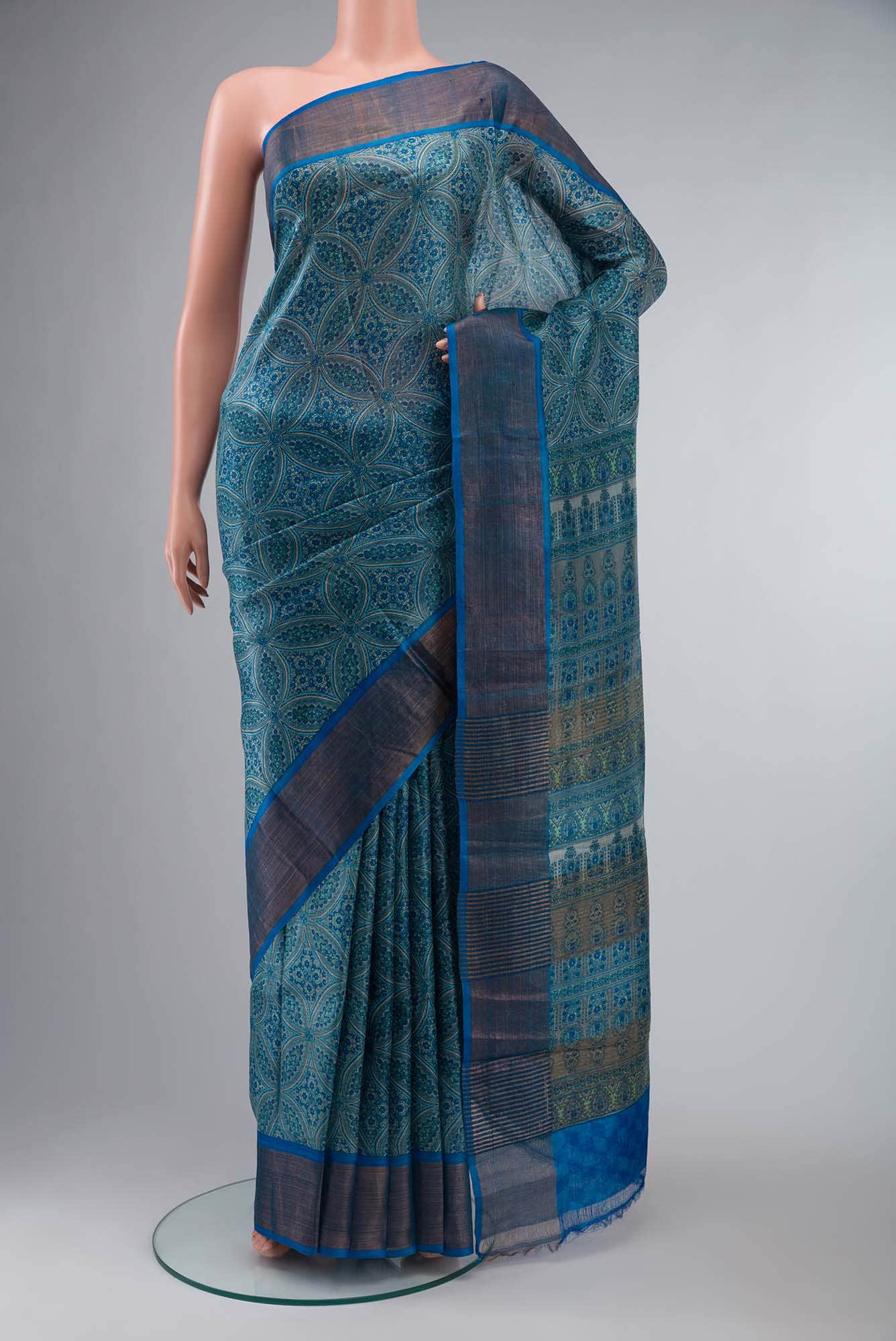Blue Bhagalpuri Tussar Silk Saree