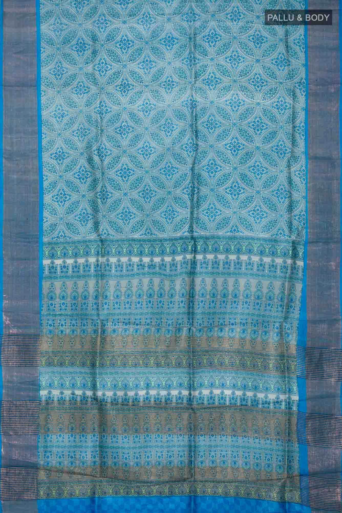 Blue Bhagalpuri Tussar Silk Saree
