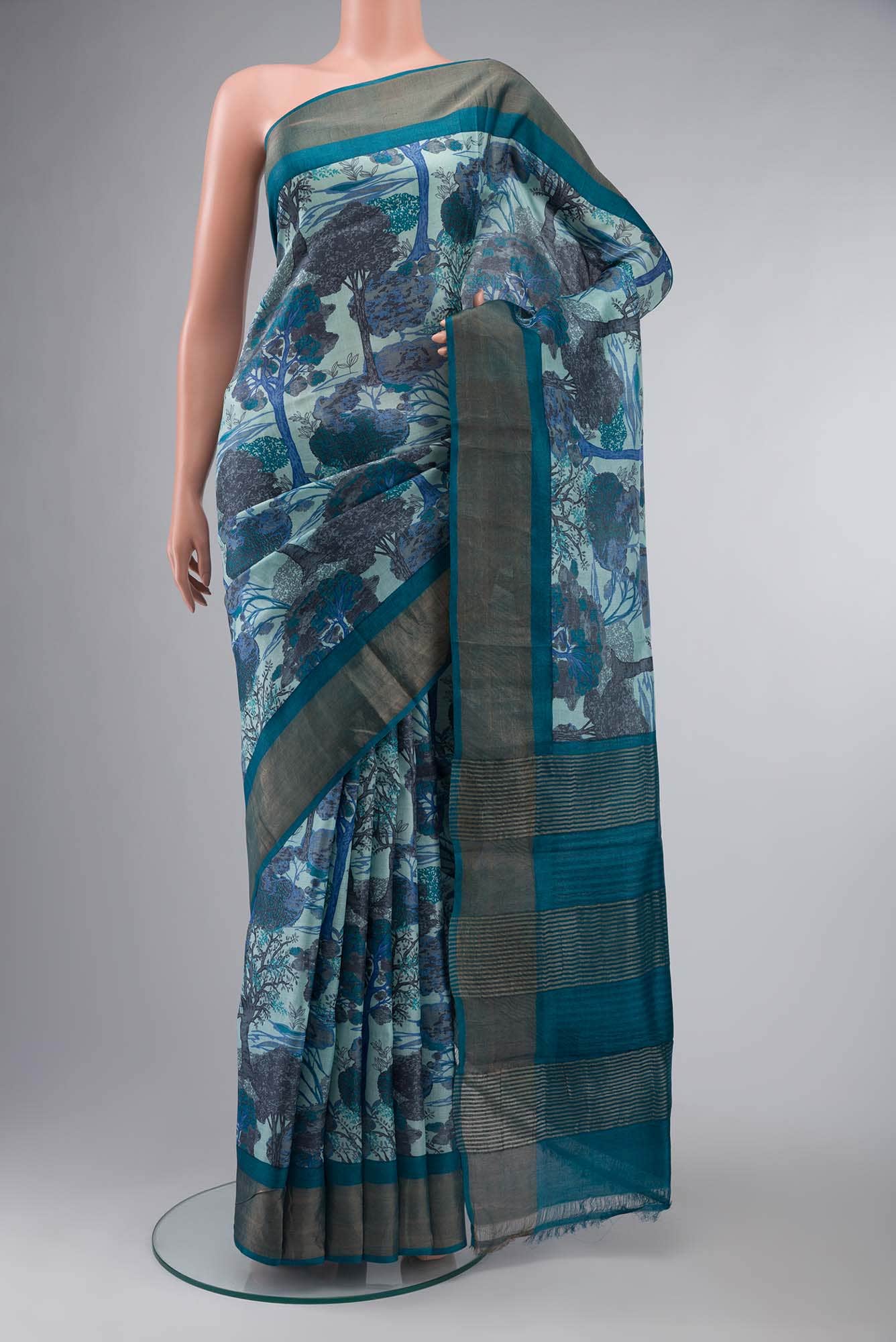 Blue Bhagalpuri Tussar Silk Saree