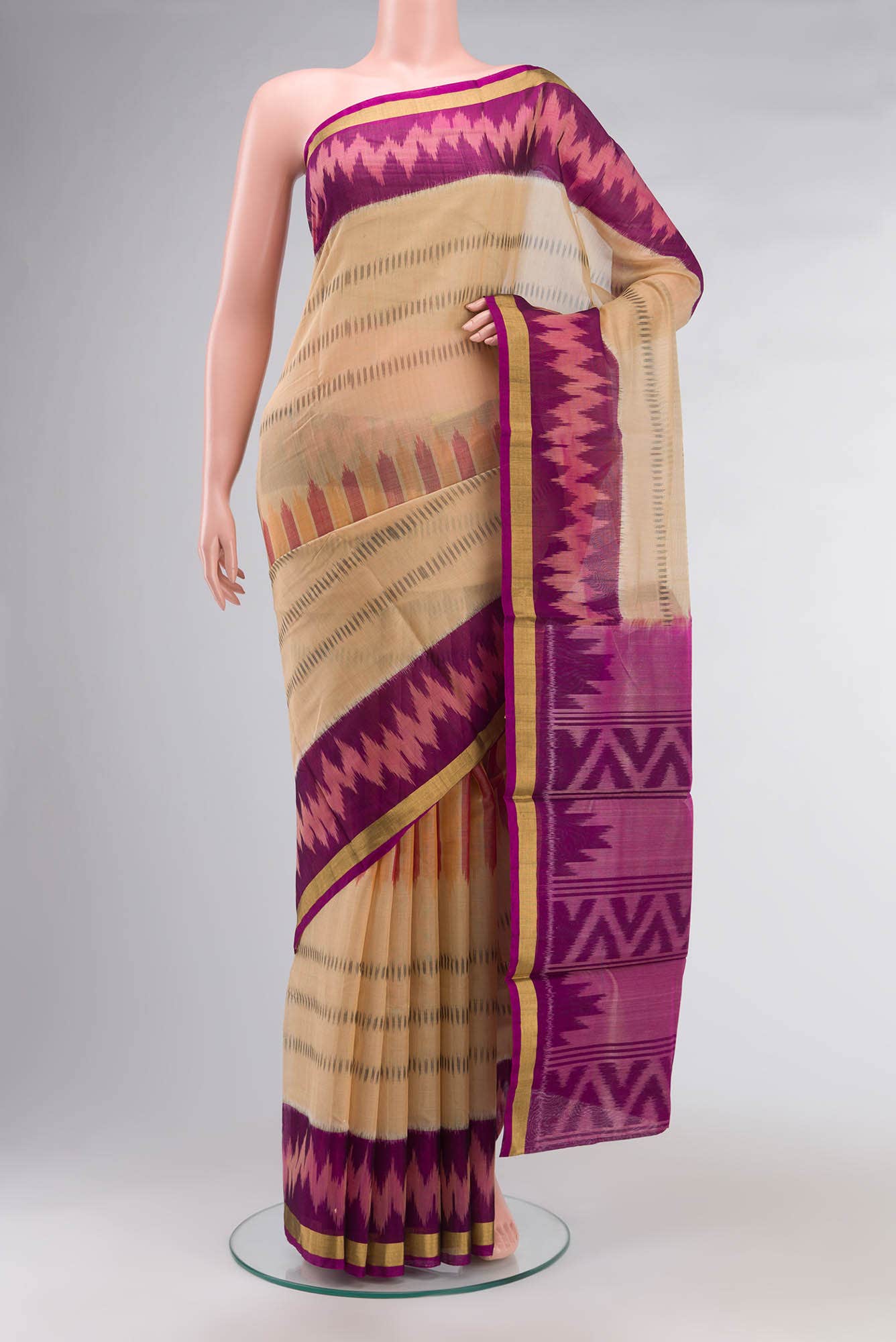 Beige Silk Cotton Saree