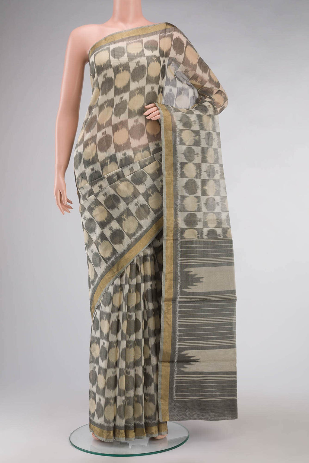 Beige Silk Cotton Saree