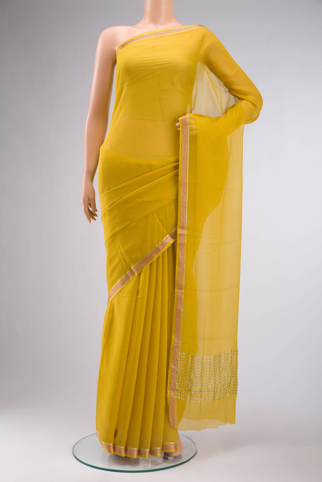 Yellow Mysore Chiffon Saree