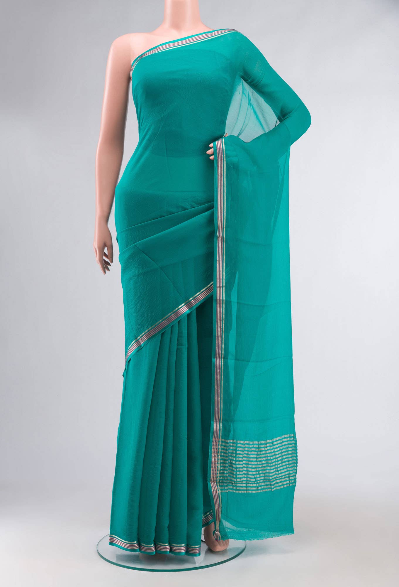 Teal Mysore Chiffon Saree