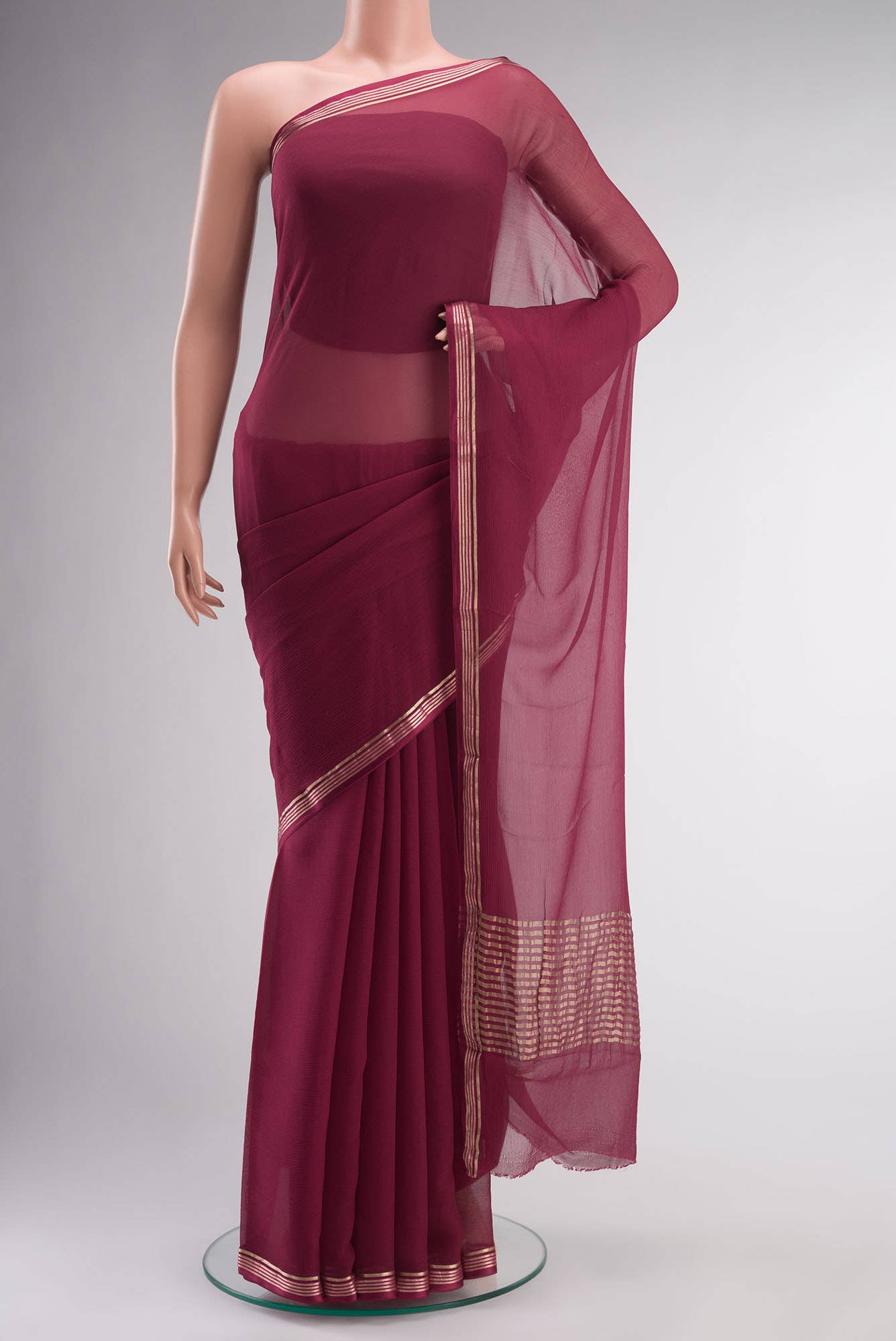 Dark Pink Mysore Chiffon Saree