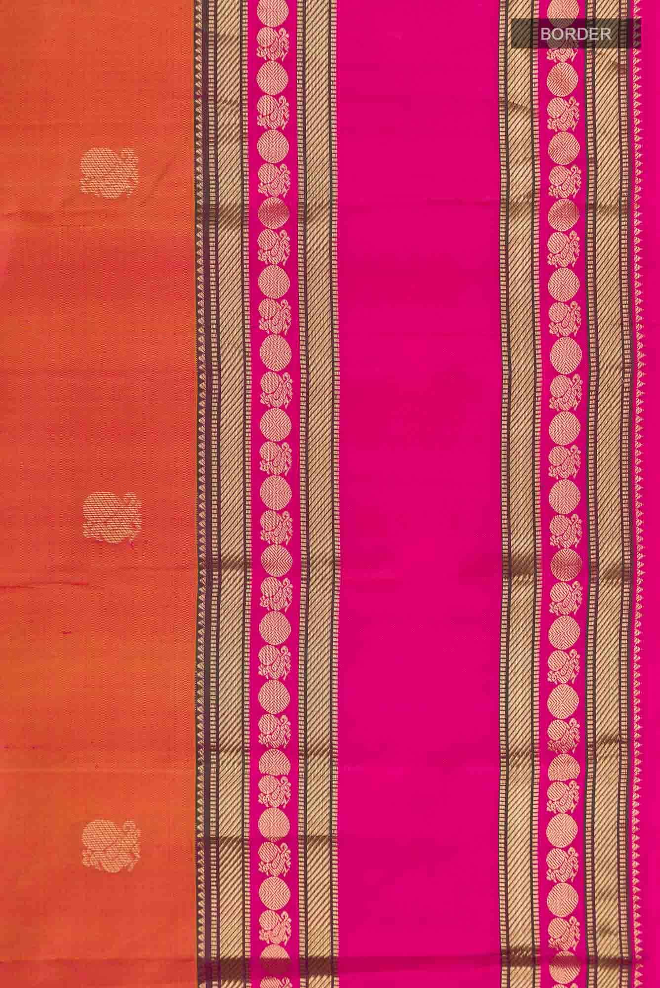 Pink with Mustard Dual Tone Kanchipuram Silk Saree