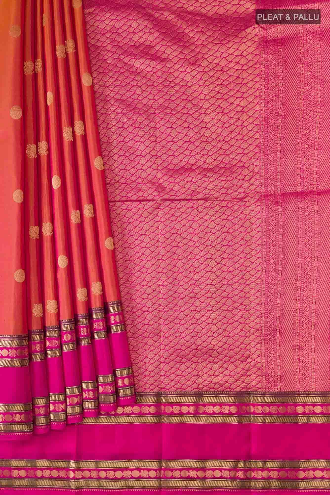 Pink with Mustard Dual Tone Kanchipuram Silk Saree
