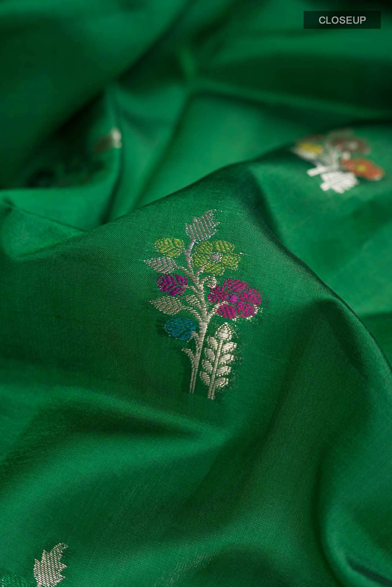 Green Banarasi Raw Silk Saree