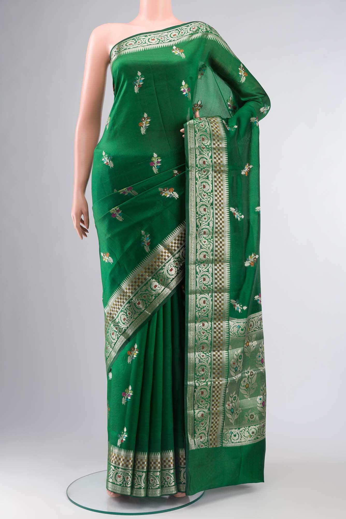 Green Banarasi Raw Silk Saree