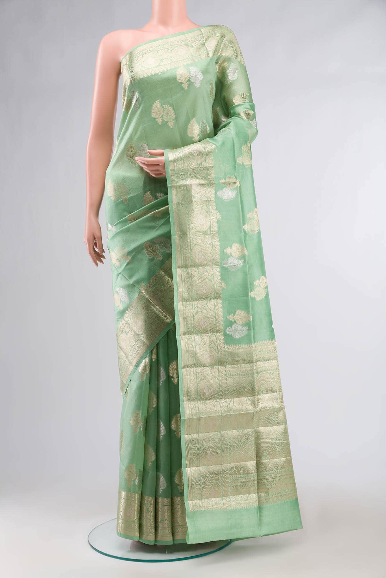 Green Banarasi Raw Silk Saree