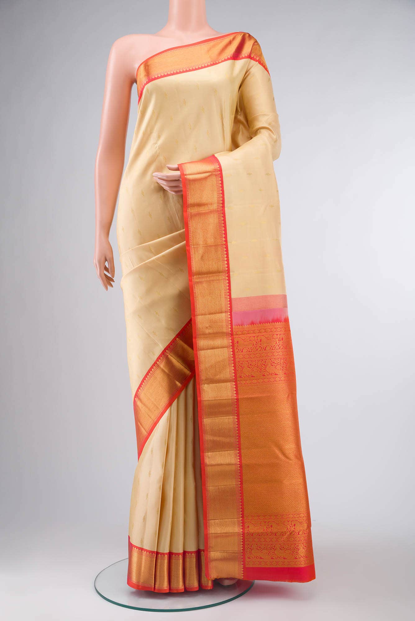 Cream Kanchipuram Silk Saree