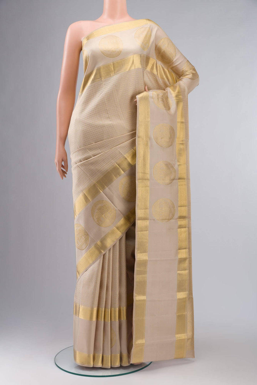 Beige Kanchipuram Silk Saree