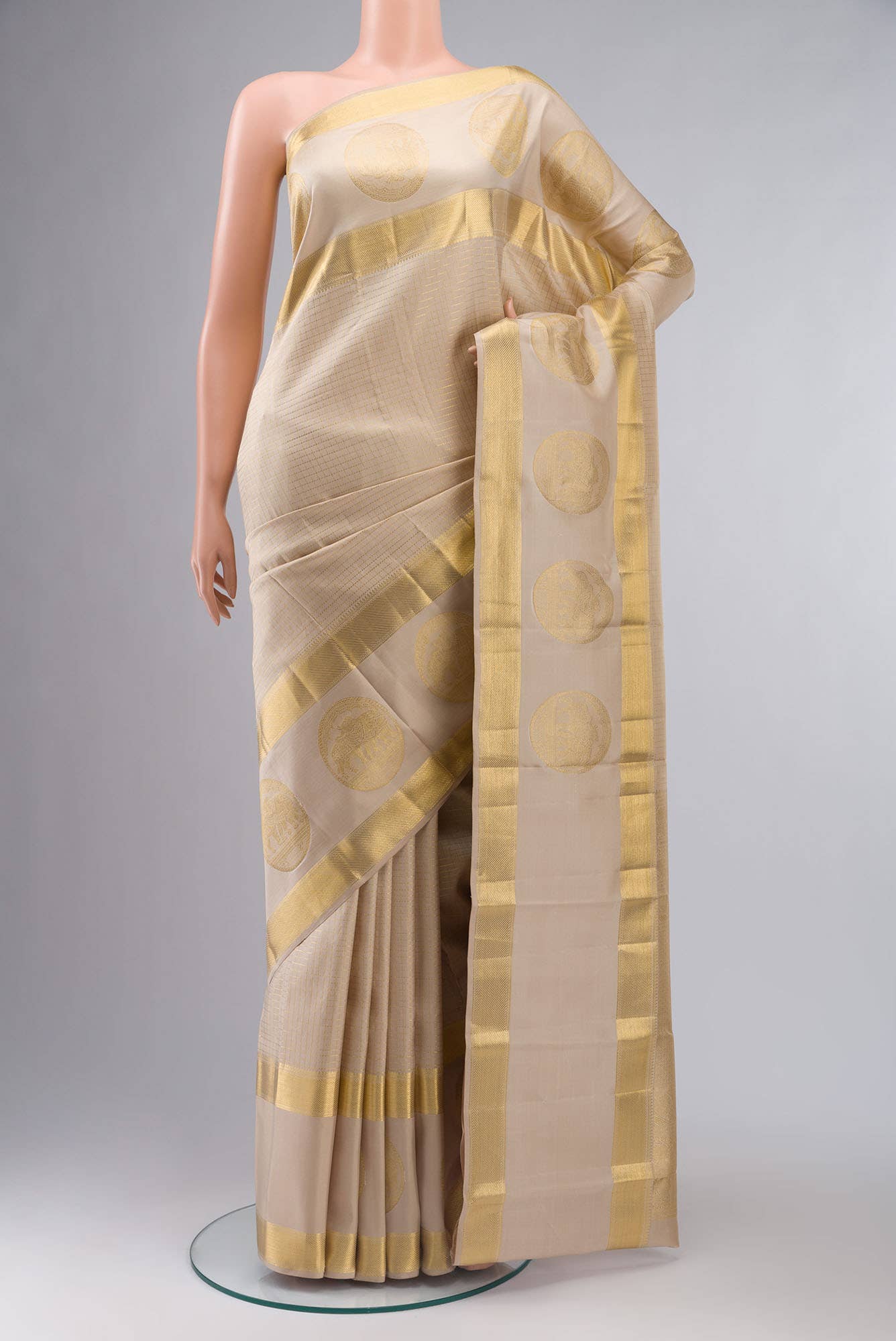 Beige Kanchipuram Silk Saree