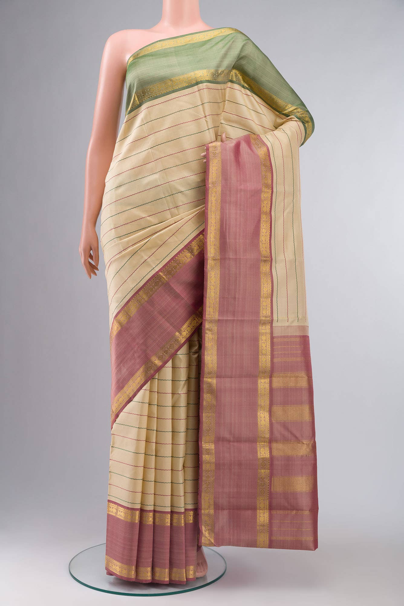 Beige Kanchipuram Silk Saree