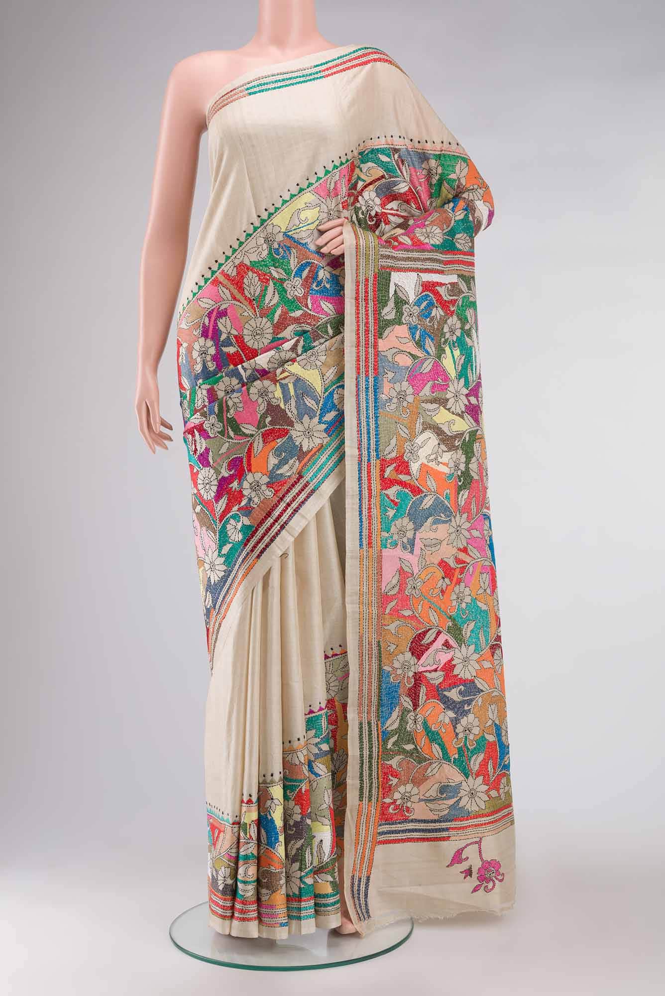 Beige Bhagalpuri Tussar Silk Saree