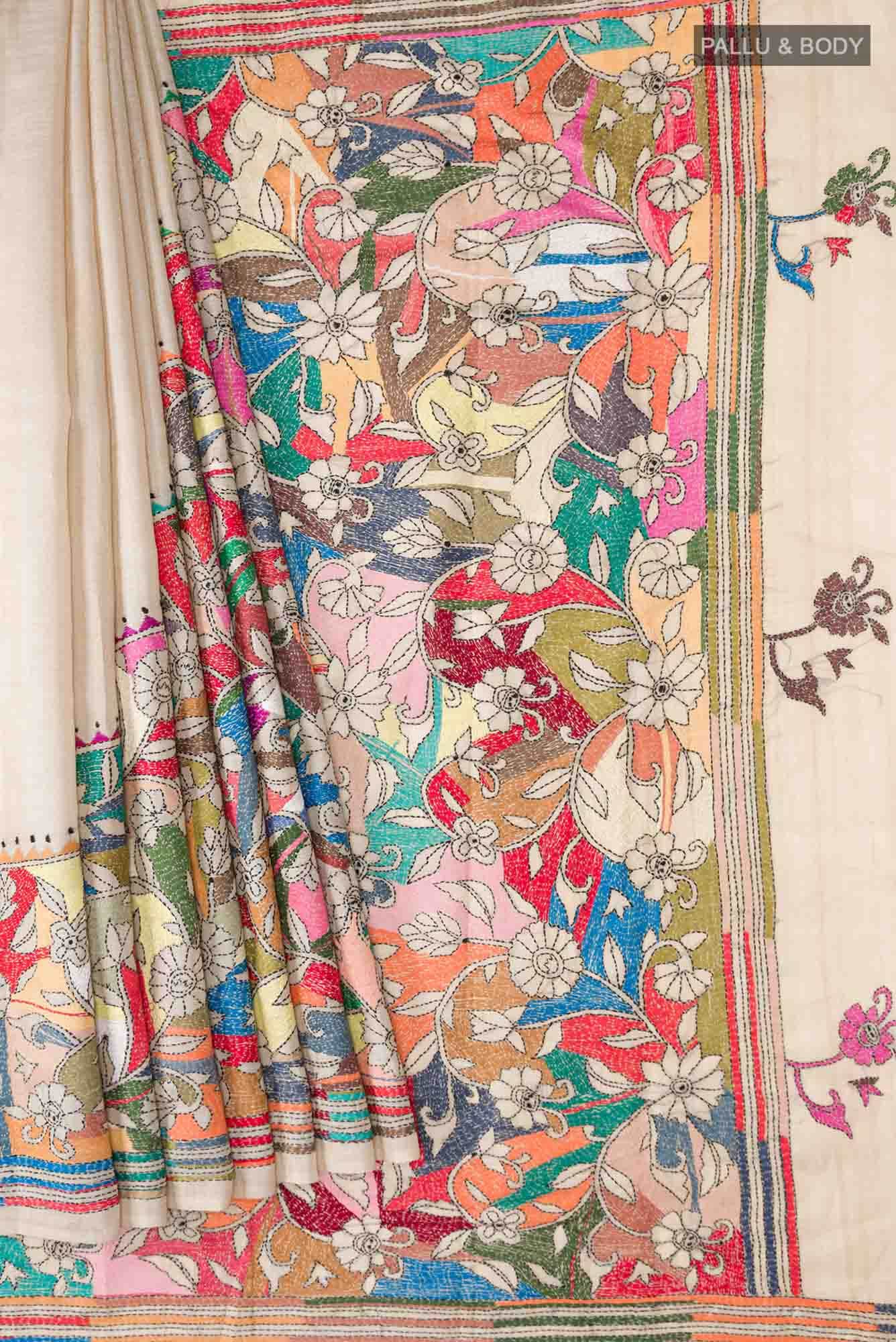 Beige Bhagalpuri Tussar Silk Saree