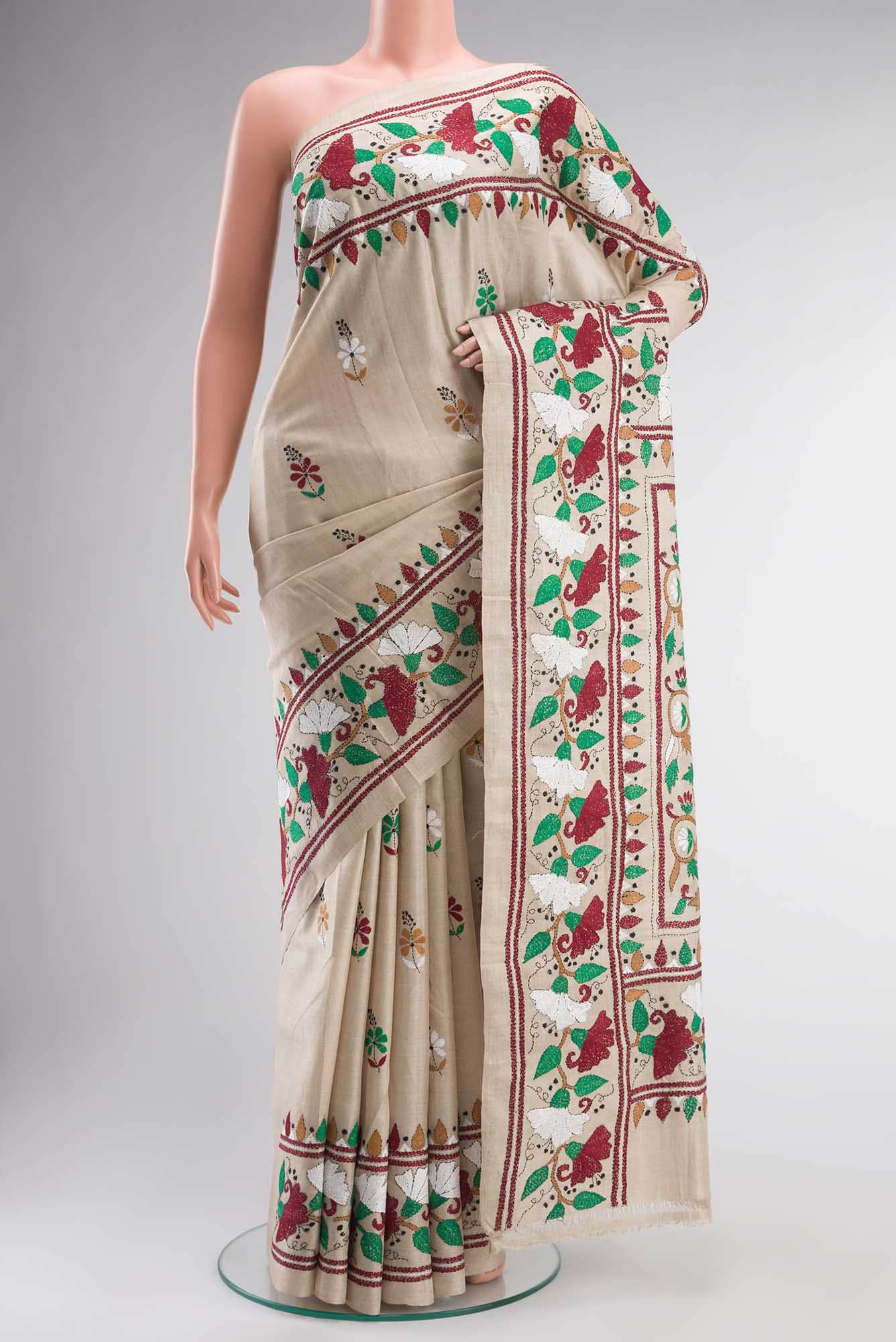 Beige Bhagalpuri Tussar Silk Saree