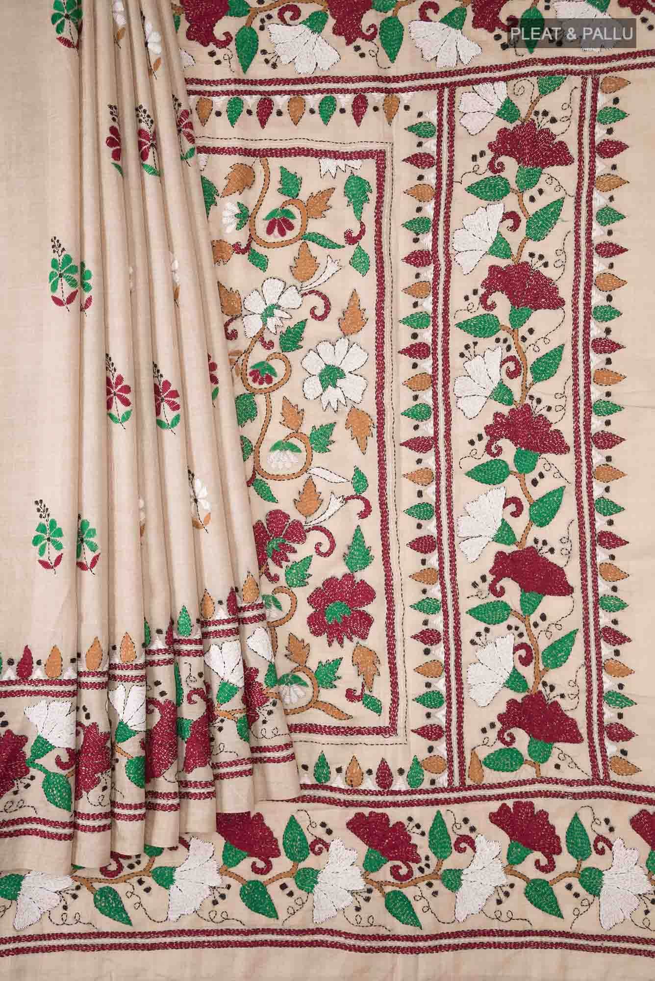 Beige Bhagalpuri Tussar Silk Saree