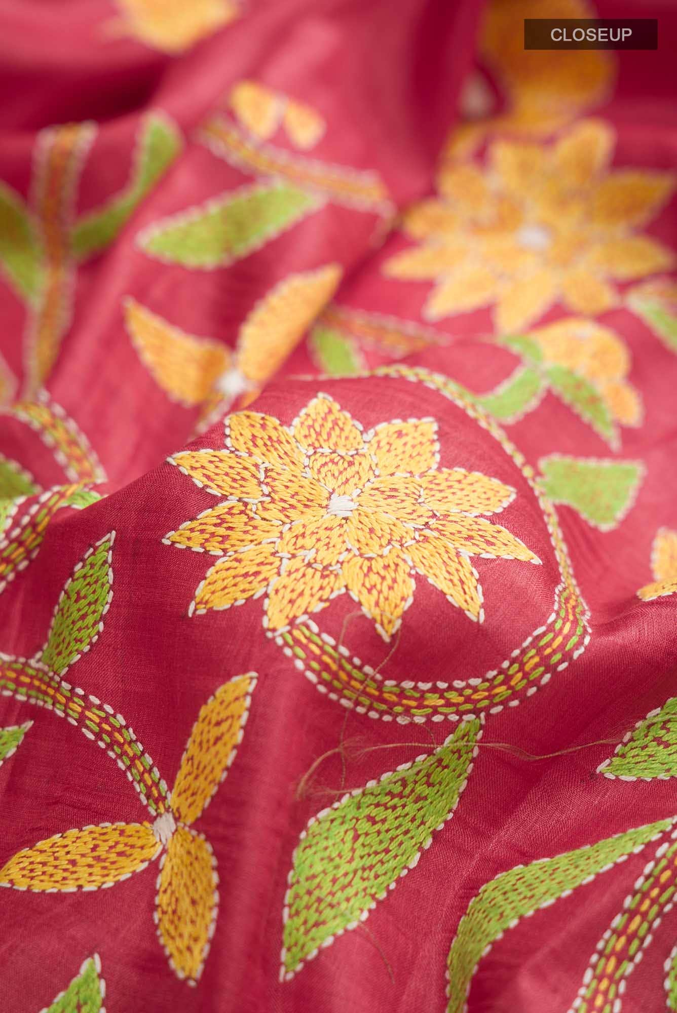 Red Bhagalpuri Tussar Silk Saree