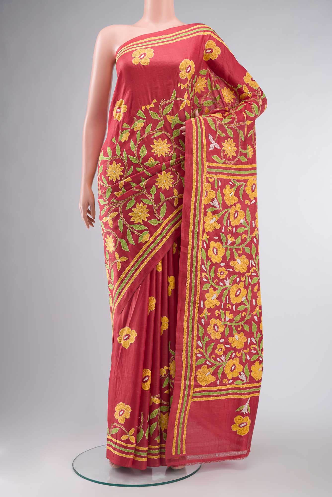Red Bhagalpuri Tussar Silk Saree