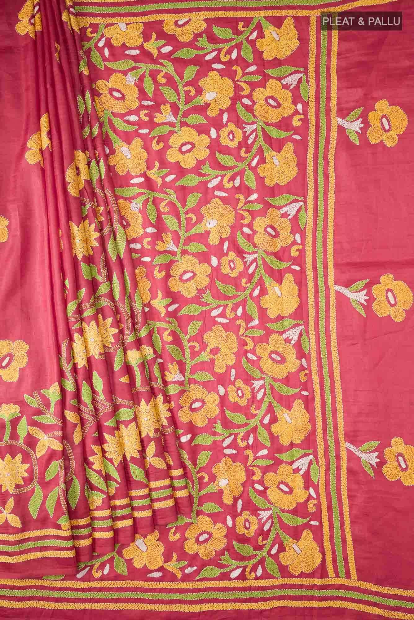Red Bhagalpuri Tussar Silk Saree