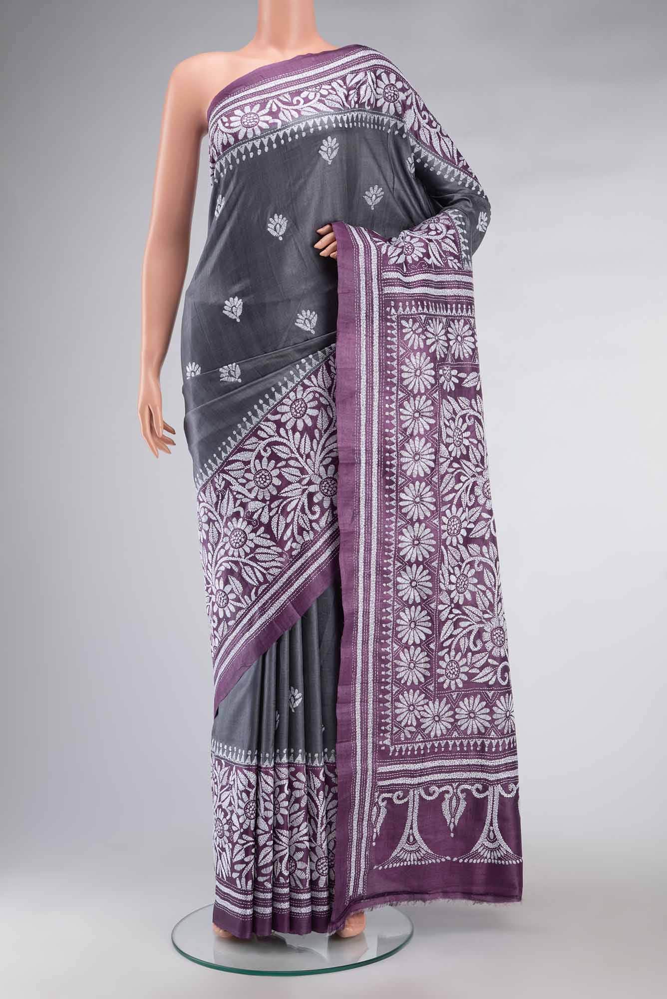 Lavender Bhagalpuri Tussar Silk Saree