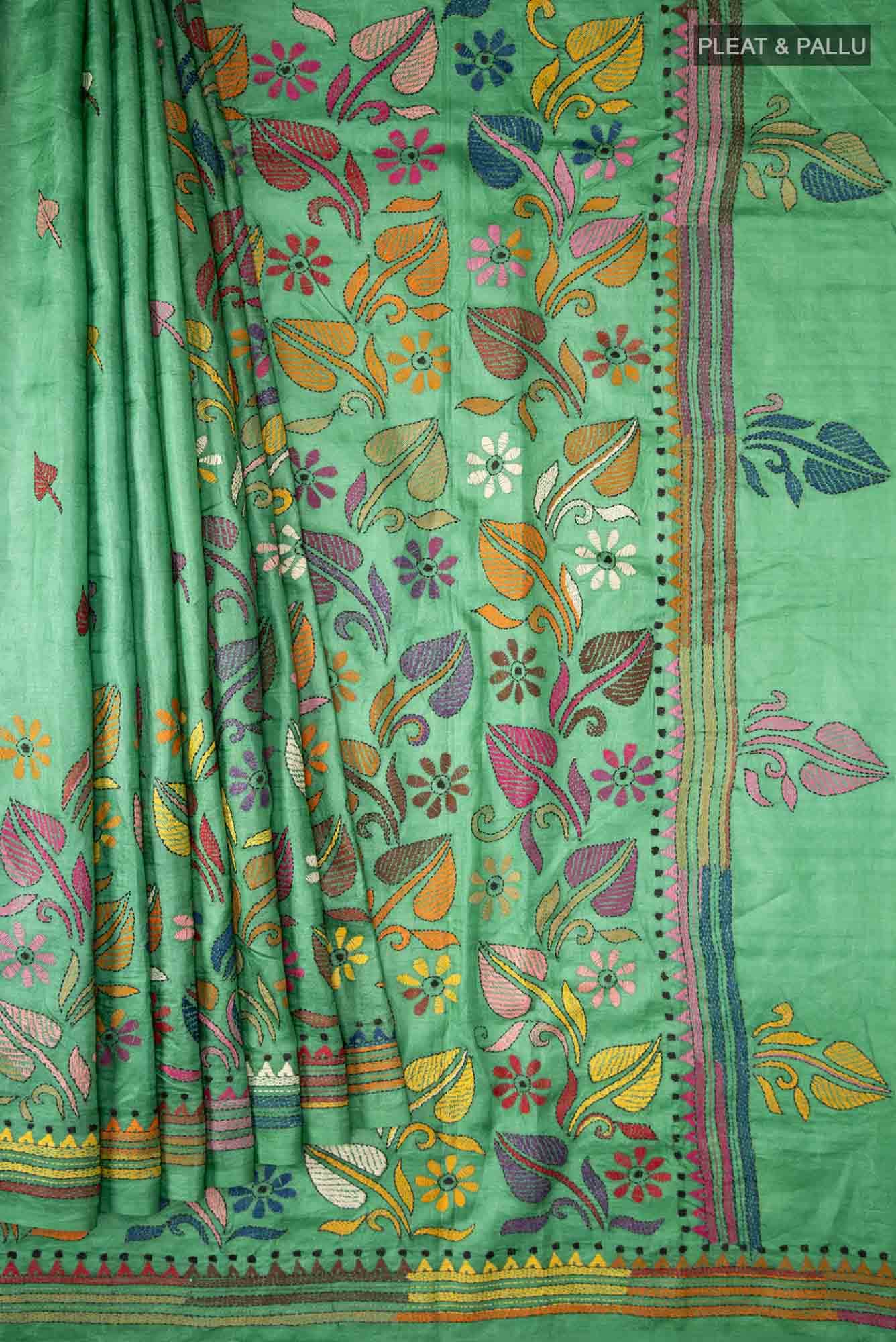 Green Bhagalpuri Tussar Silk Saree