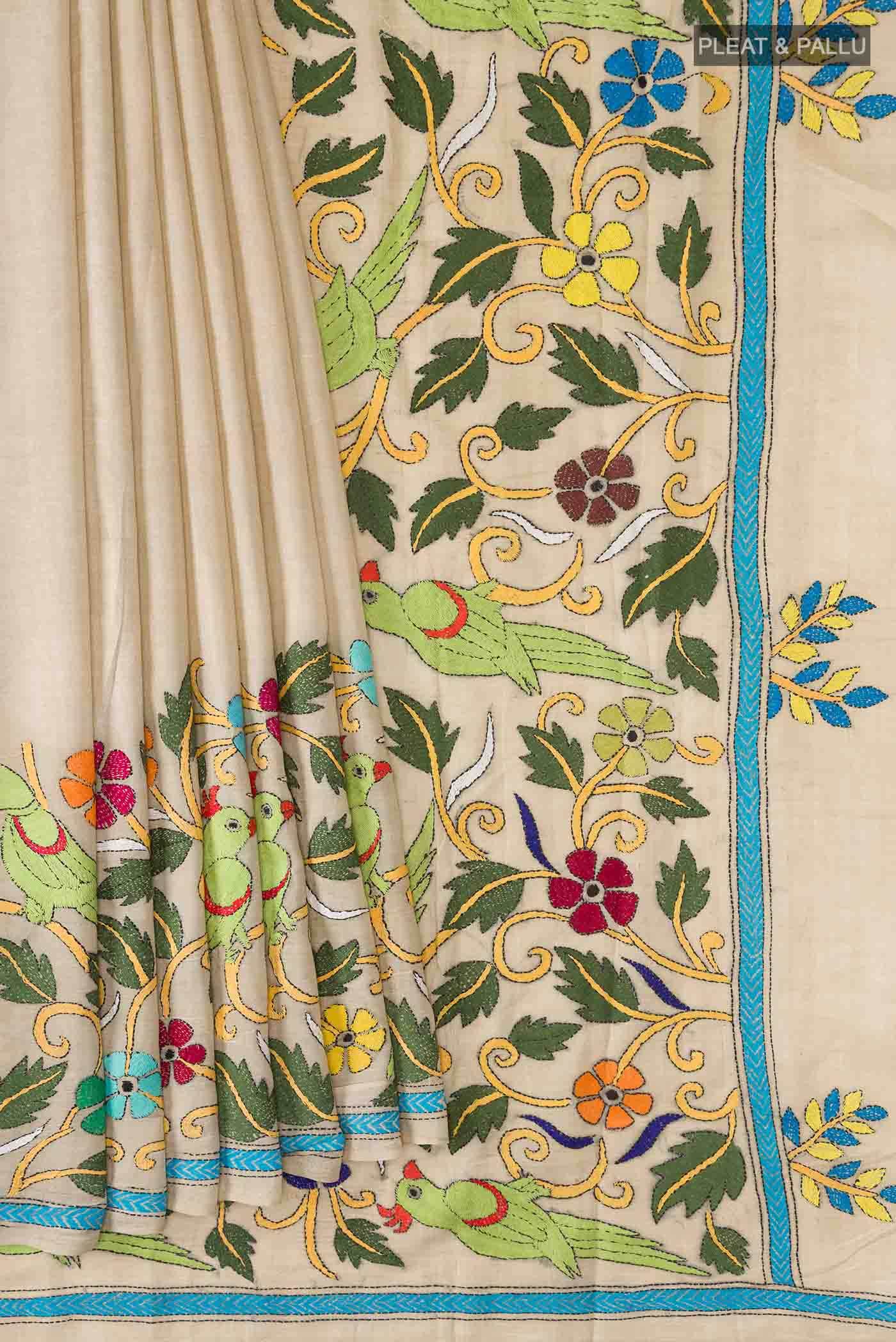 Beige Bhagalpuri Tussar Silk Saree