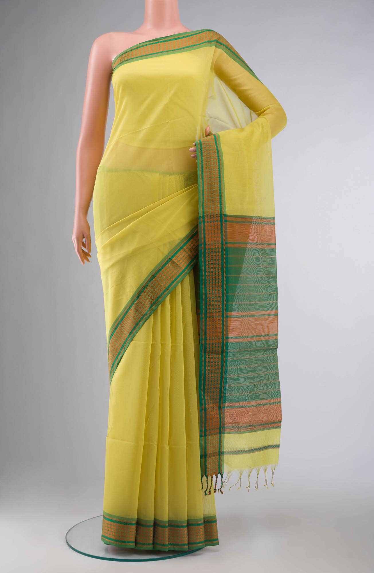 Yellow Blended Maheshwari Silk Cotton Saree
