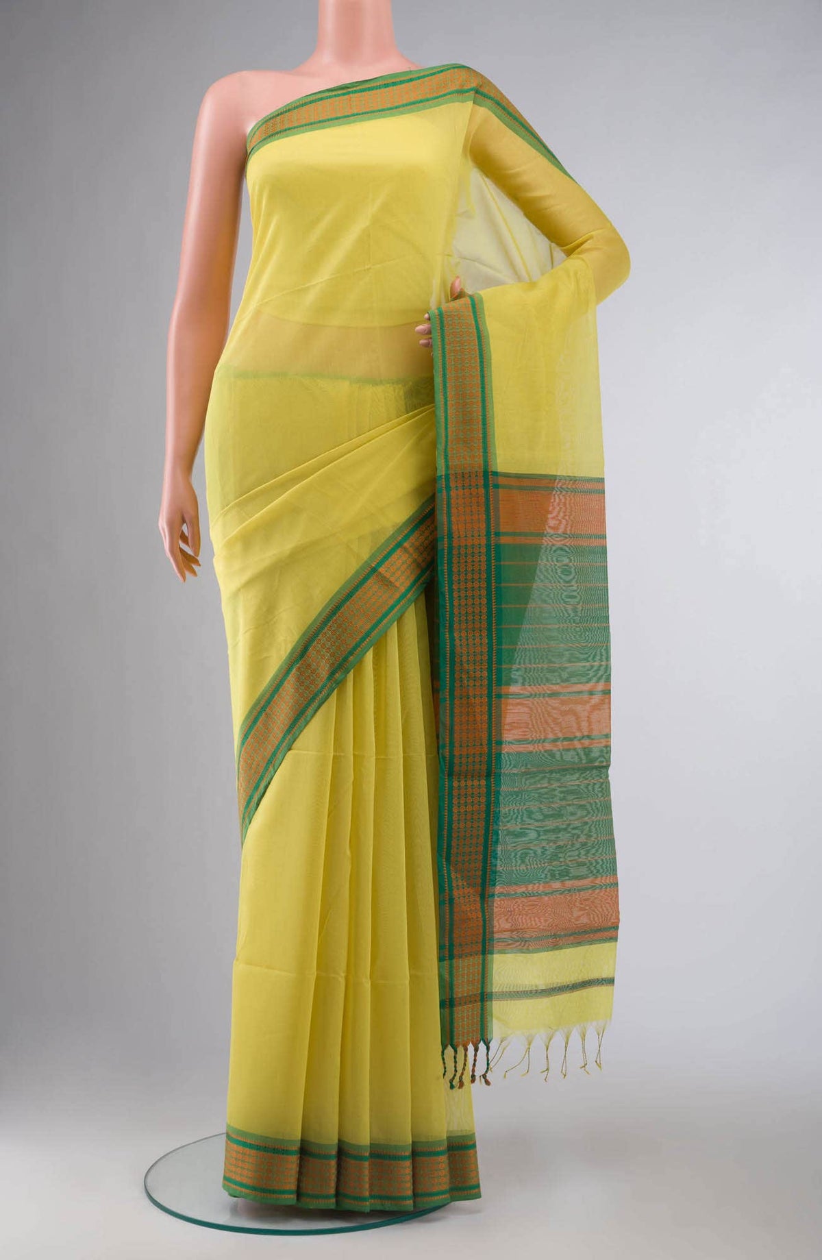 Yellow Blended Maheshwari Silk Cotton Saree
