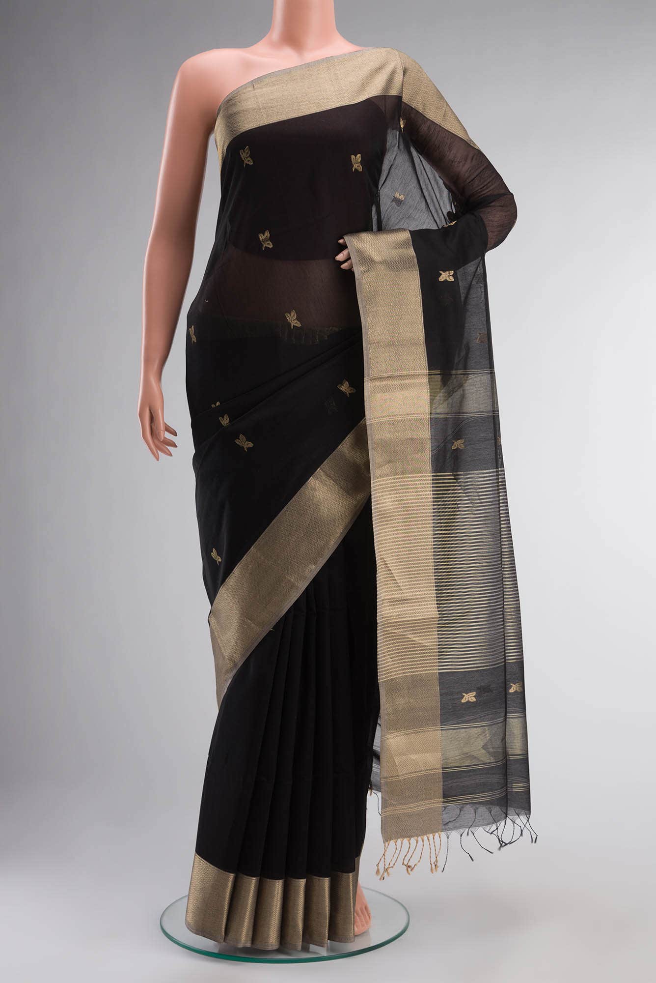 Black Maheshwari Silk Cotton Saree
