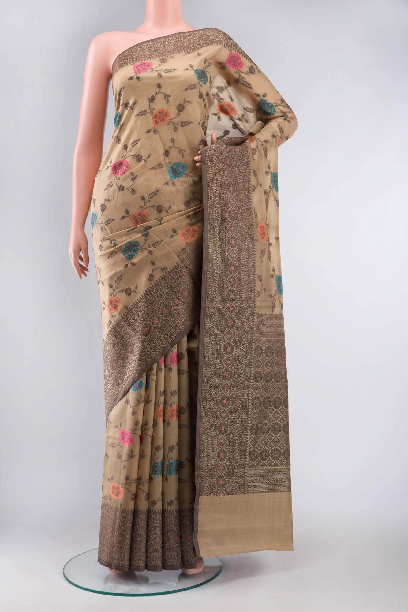 Dark Beige Banarasi Raw Silk Saree