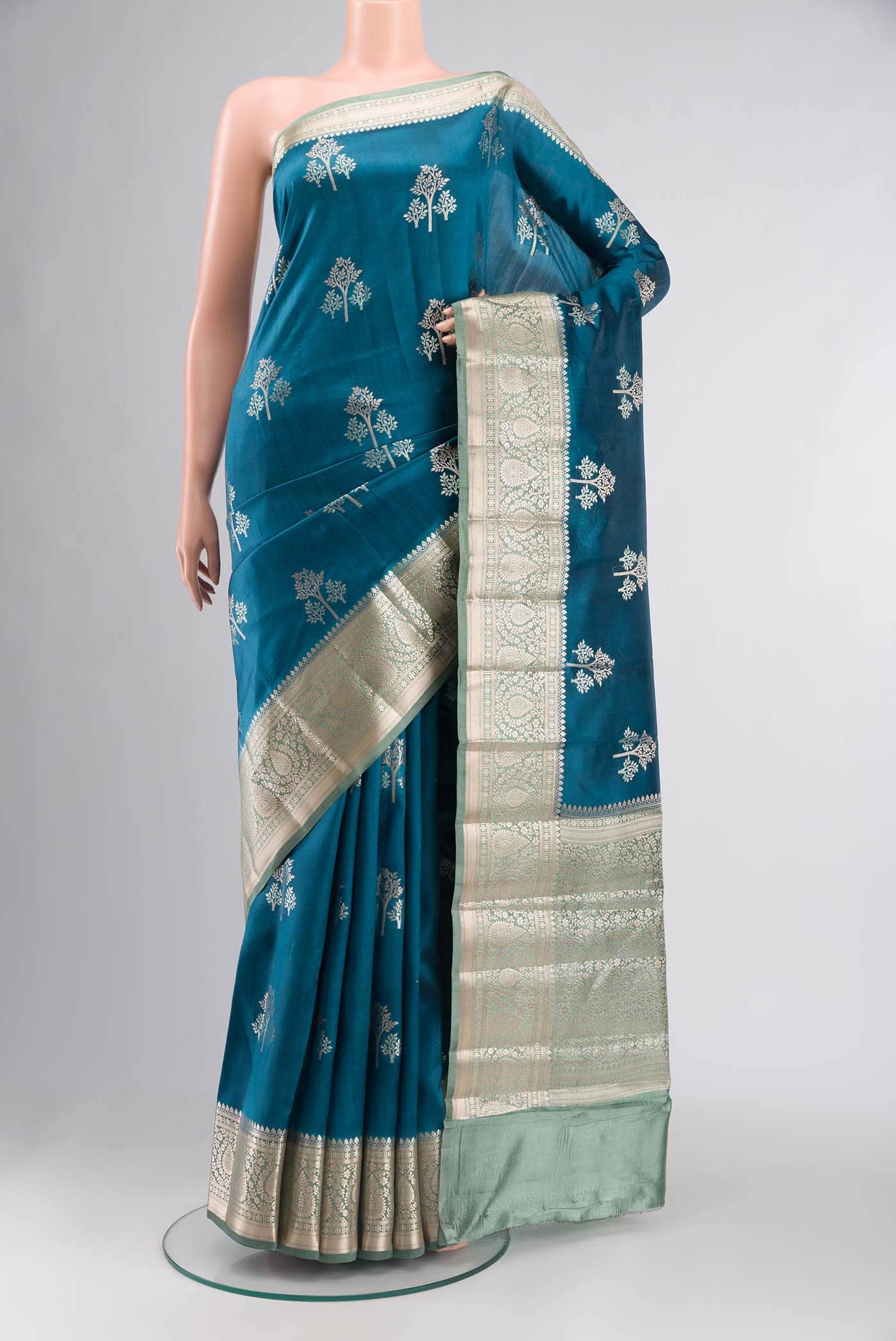 Blue Banarasi Raw Silk Saree