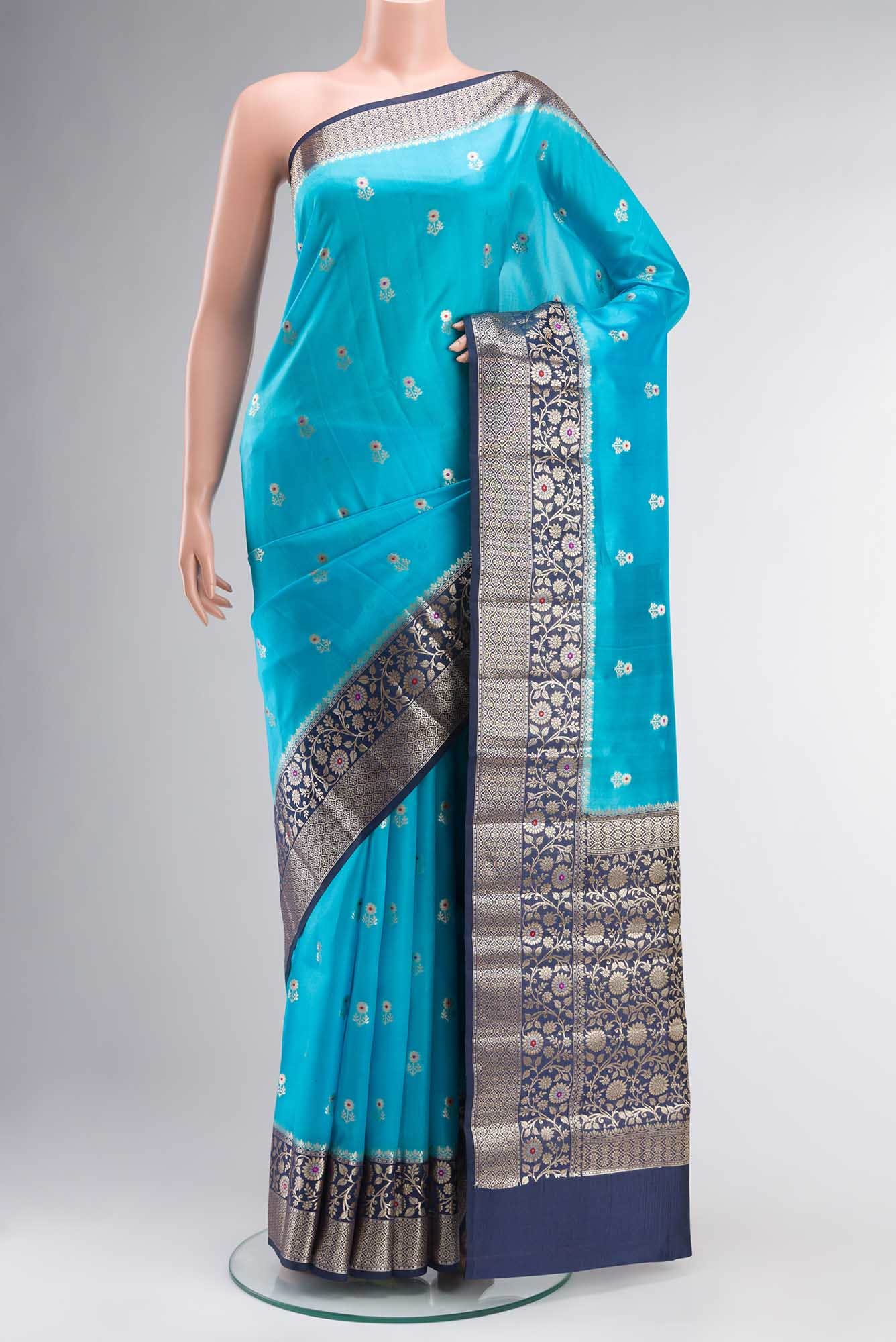 Blue Banarasi Raw Silk Saree
