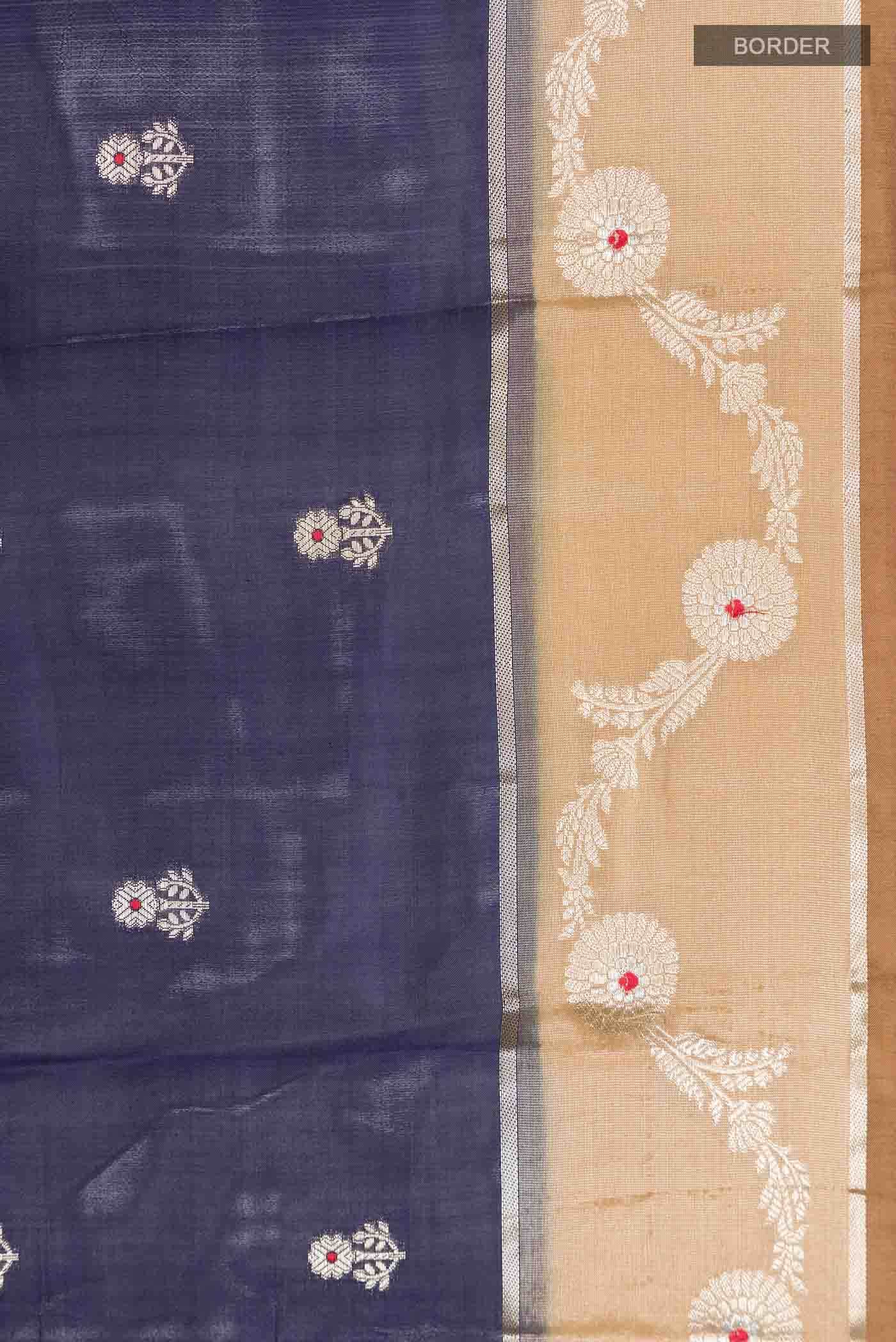 Navy Blue Banarasi Raw Silk Saree