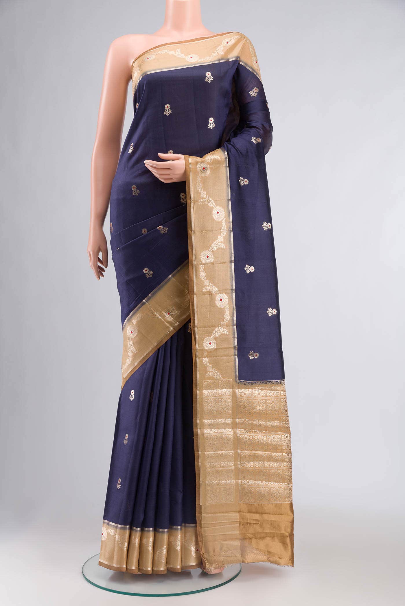 Navy Blue Banarasi Raw Silk Saree