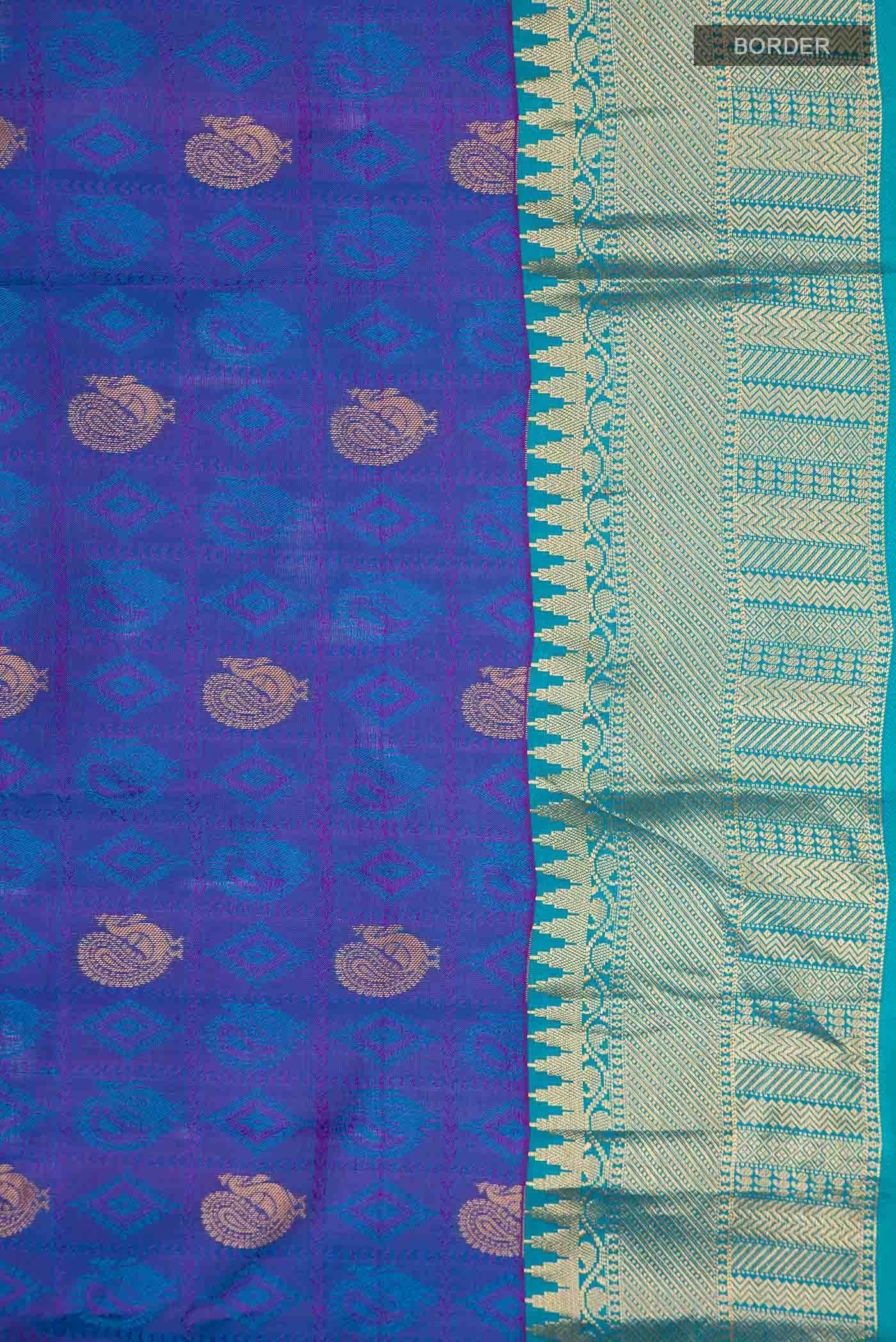 Blue with Purple Dual Tone Kanchipuram Silk Saree