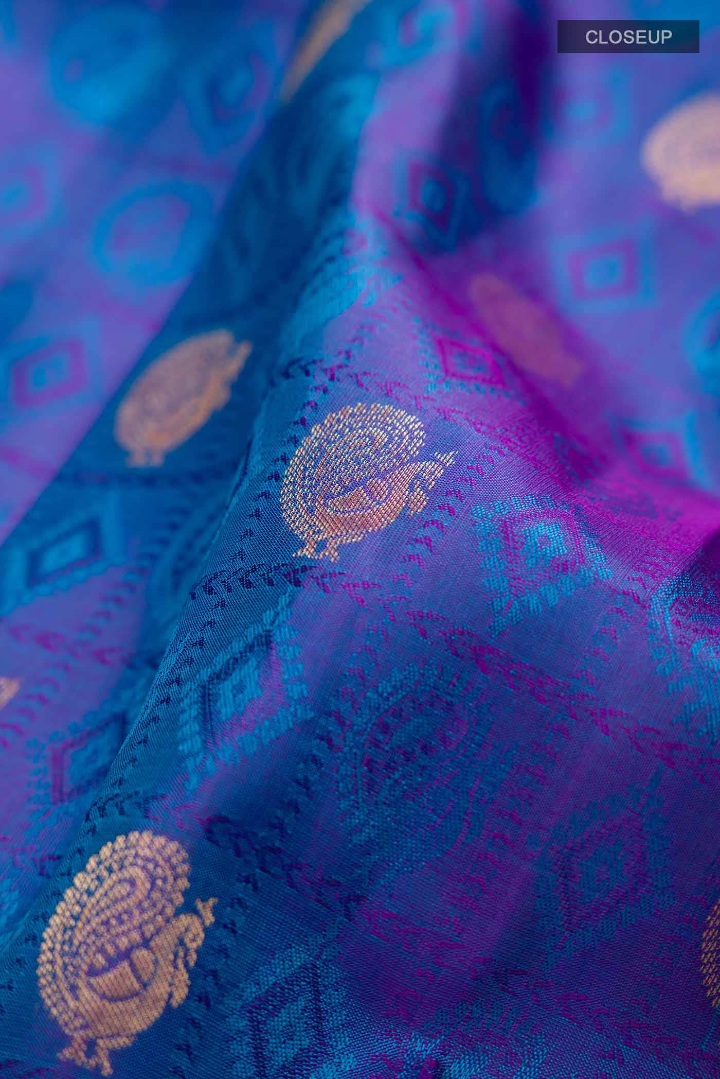 Blue with Purple Dual Tone Kanchipuram Silk Saree