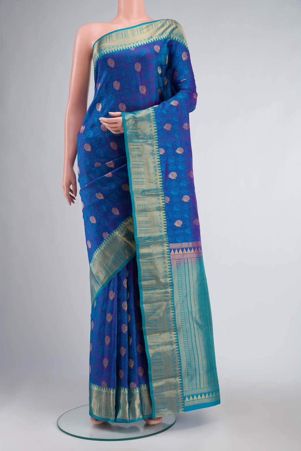 Blue with Purple Dual Tone Kanchipuram Silk Saree