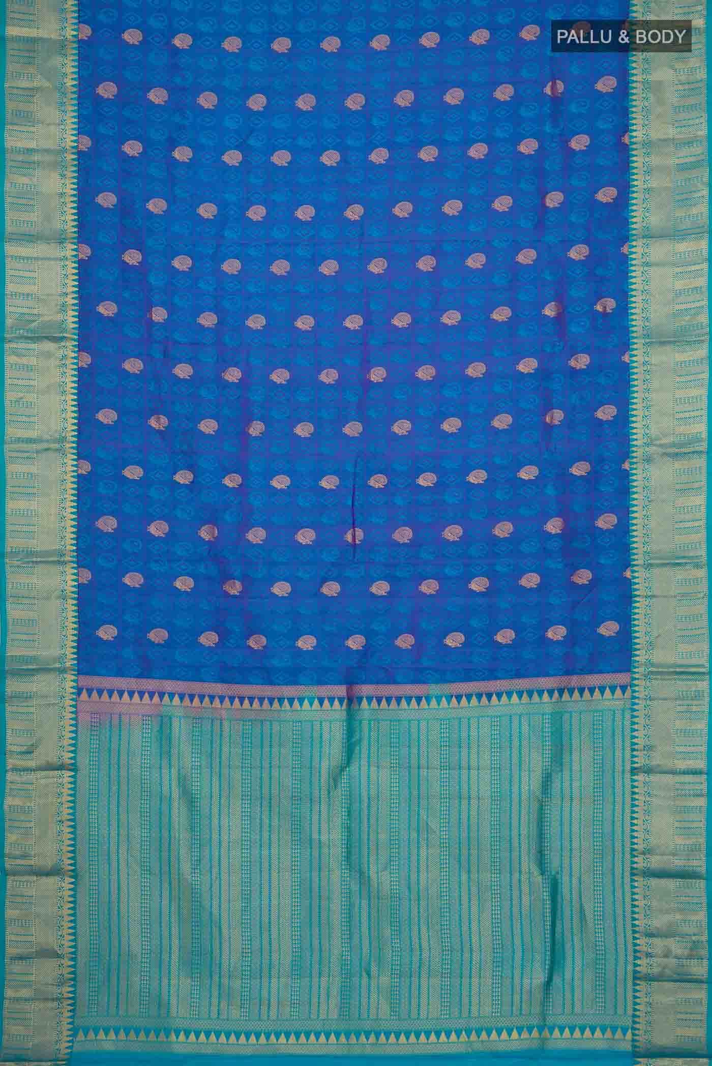 Blue with Purple Dual Tone Kanchipuram Silk Saree