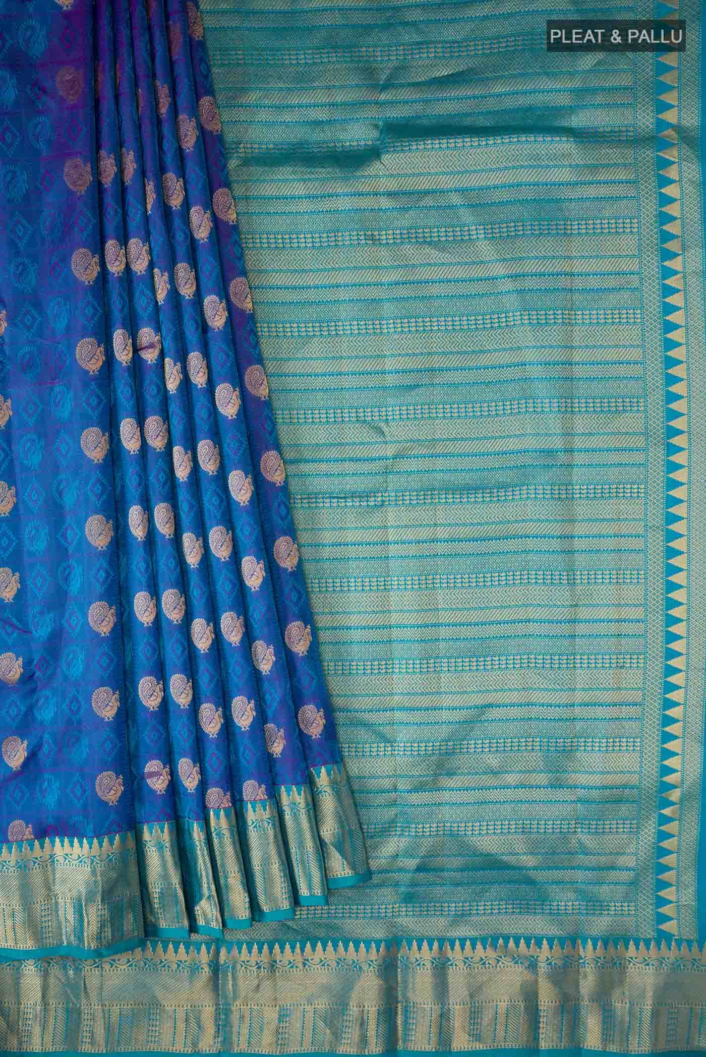 Blue with Purple Dual Tone Kanchipuram Silk Saree