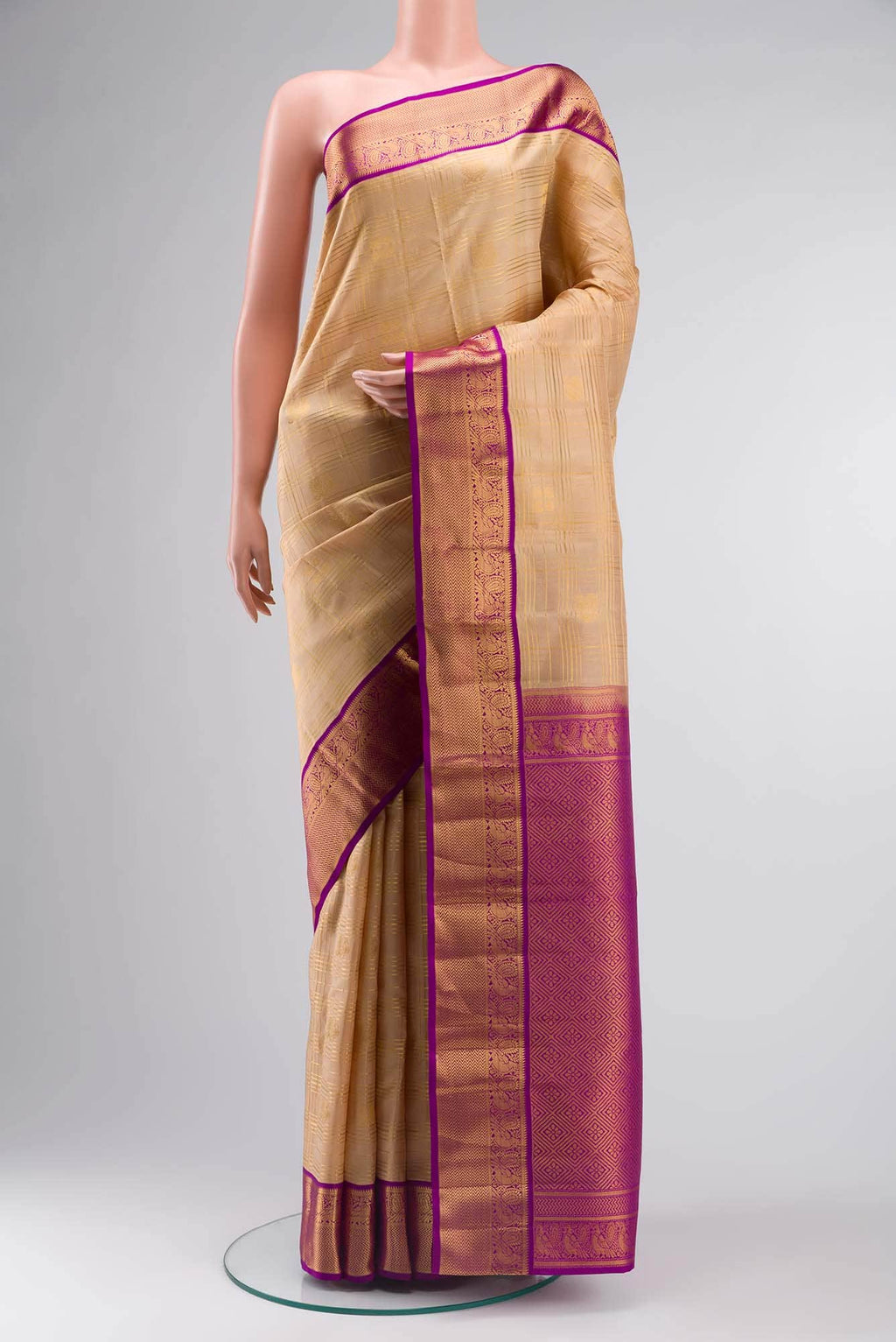Beige Kanchipuram Silk Saree