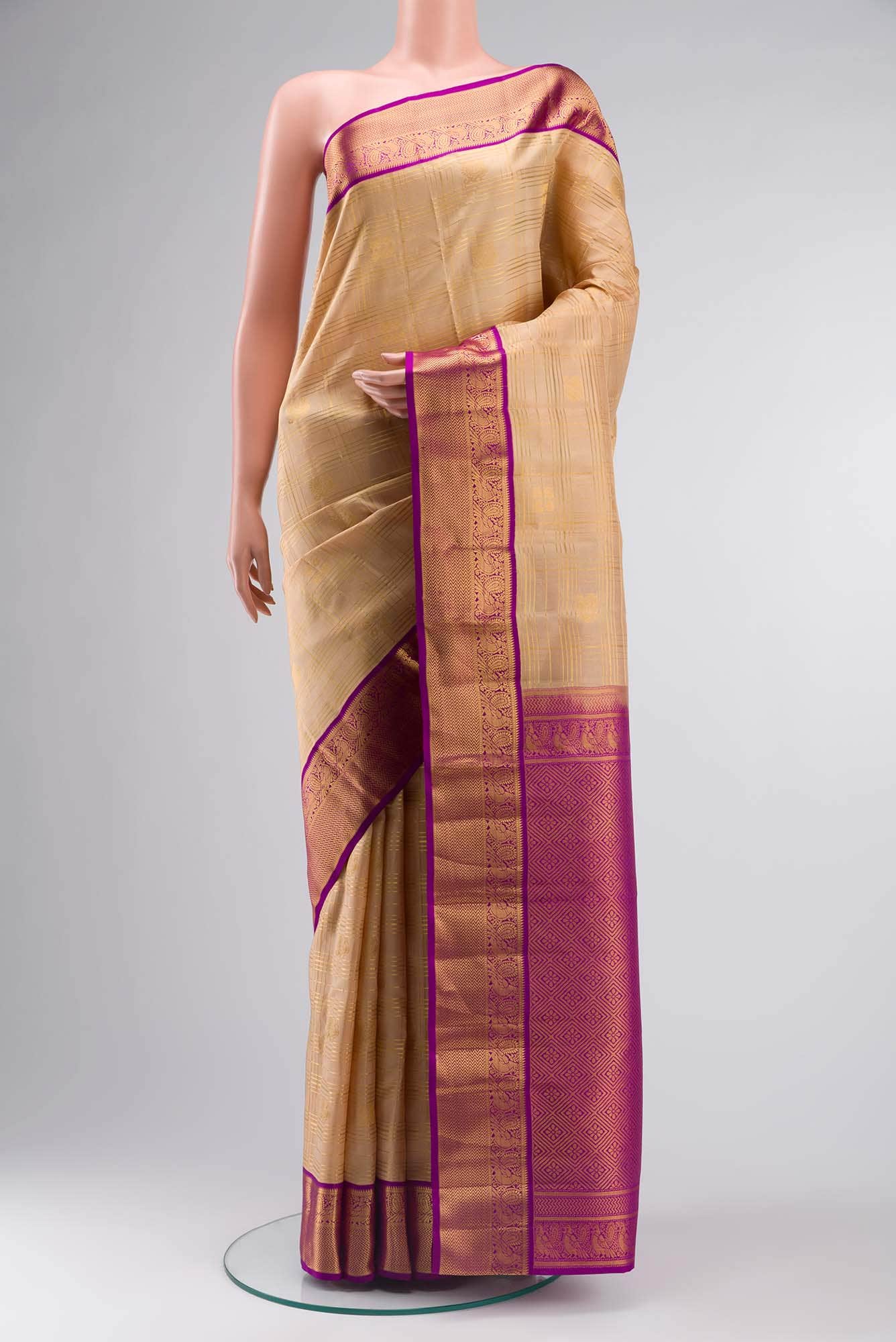 Beige Kanchipuram Silk Saree