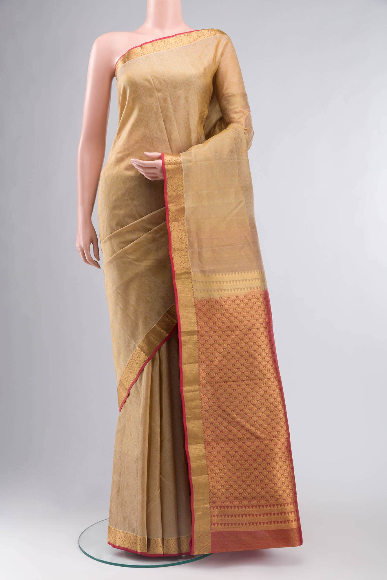 Beige Kanchipuram Silk Saree