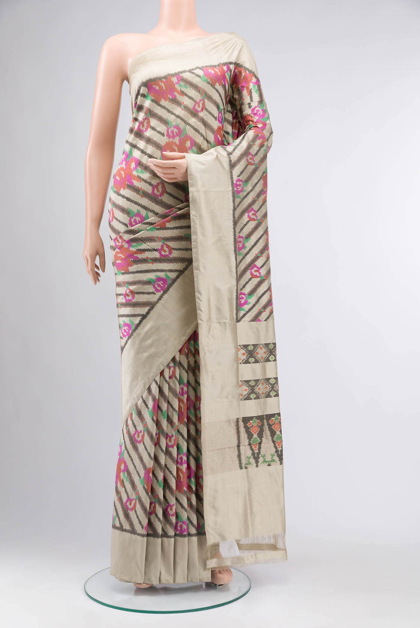 Beige Pochampally Silk Saree