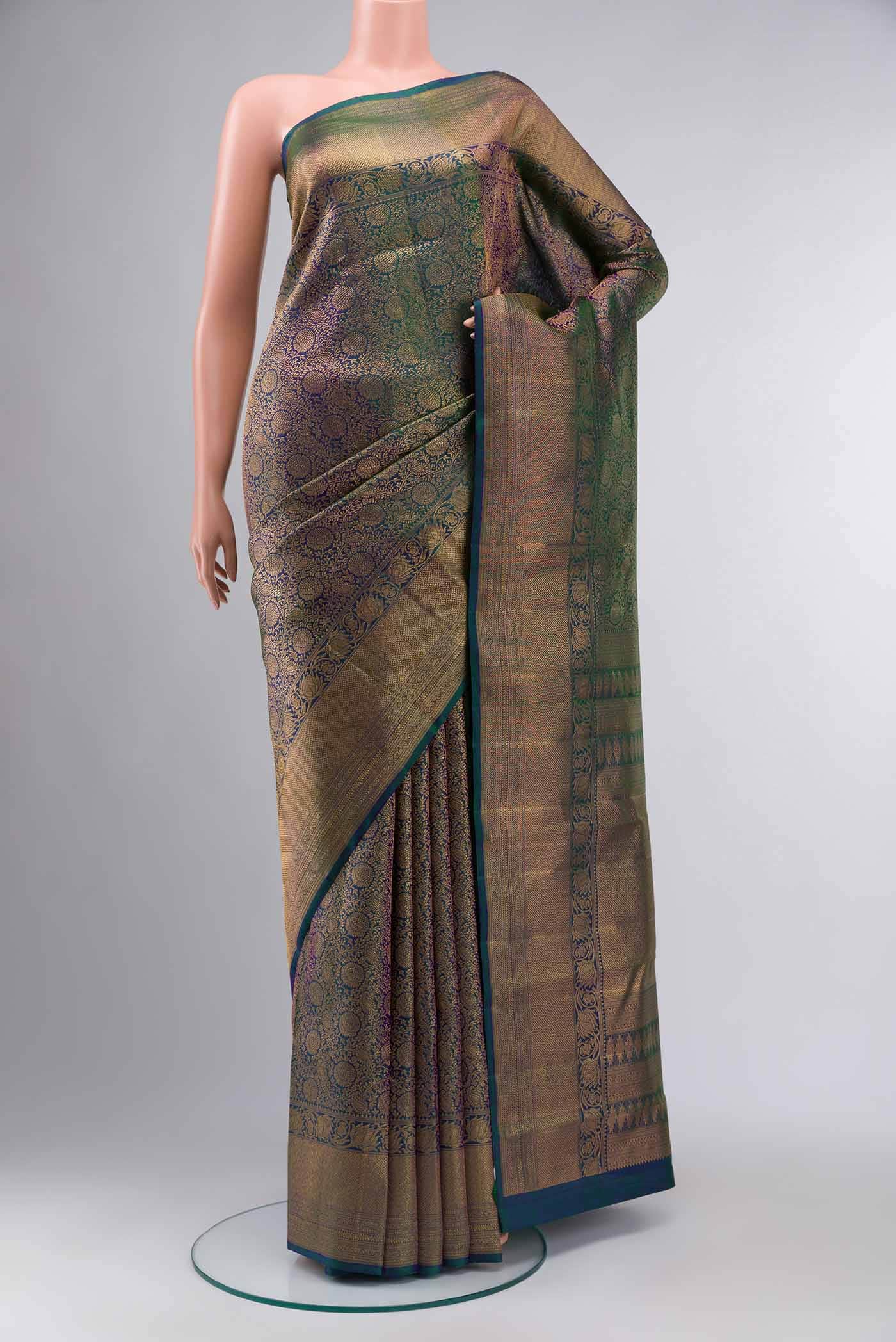 Blue with Green Dual Tone Kanchipuram Silk Saree