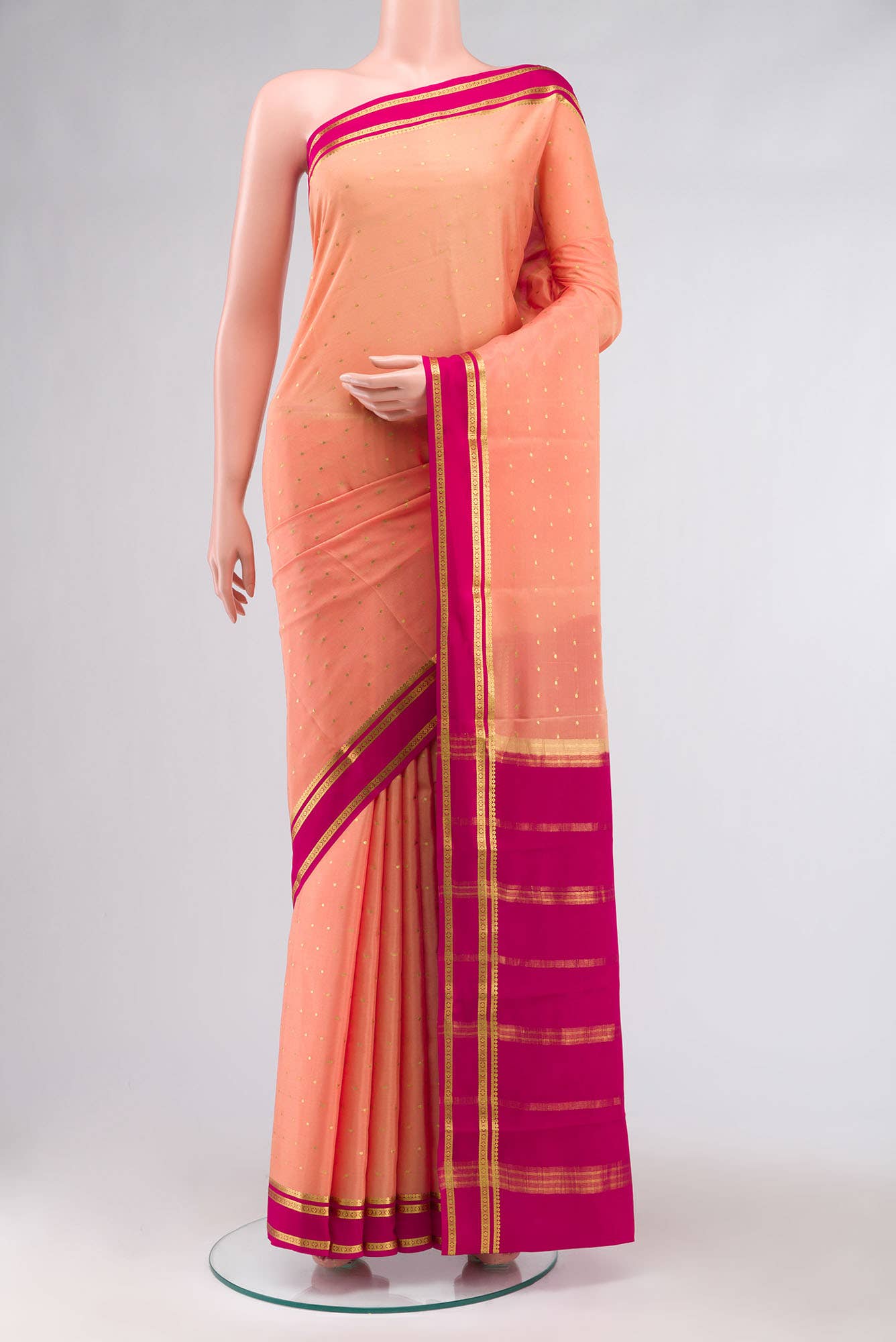 Peach Mysore Crepe Saree