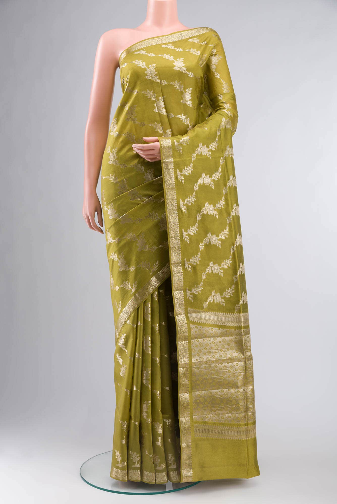 Green Banarasi Raw Silk Saree